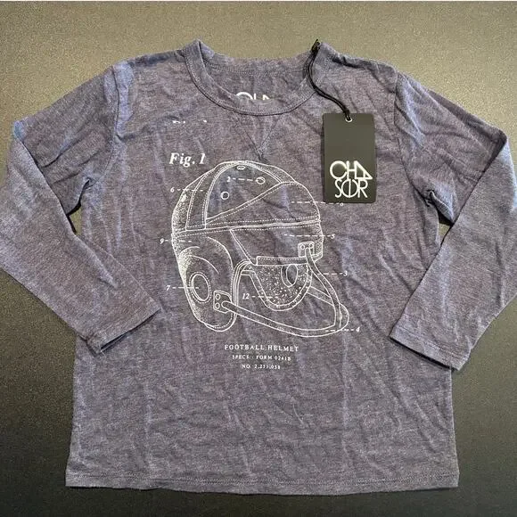NWT Chaser Football Helmet Graphic Long Sleeve Tee, Navy, Boys Size 6 - Picture 1 of 4